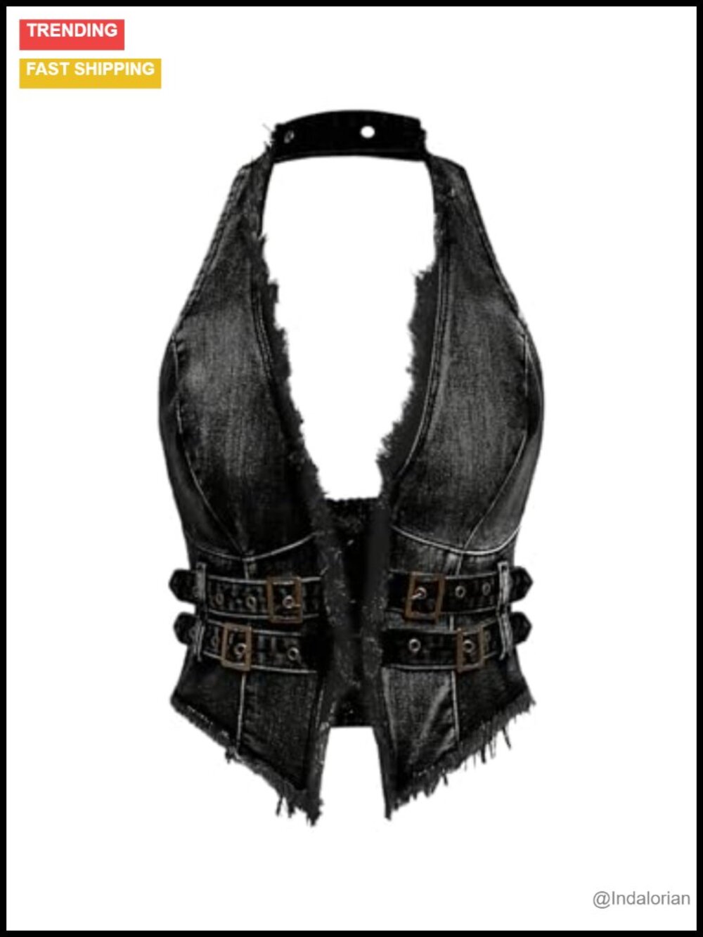 Sleeveless Halter Backless Fringe Denim Top Hippie Grunge Party